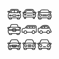 Obraz premium This set features various car silhouettes in simple line art style, showing different views (front, rear, side).