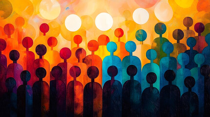 Abstract Unity of Cultures abstract painting of diverse group of people coming together form beautiful harmonious pattern figure depicted range of bright contrasting color symbolizing idea diversity
