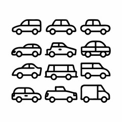 Simple Line Art Icons of Various Vehicles