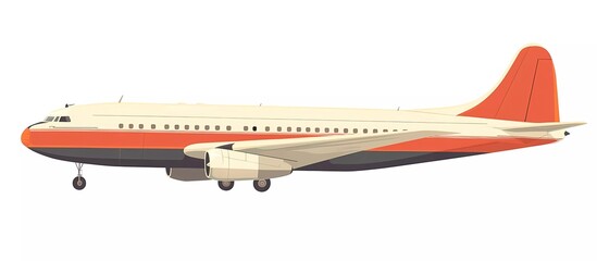 Flat vector illustration of an airplane isolated on white background, simple design, minimalistic style, flat color, side view, simple shapes, cartoonish, no gradients or shadows, vector graphic, simp