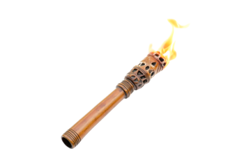 Wooden Torch with Flame Burning Brightly,