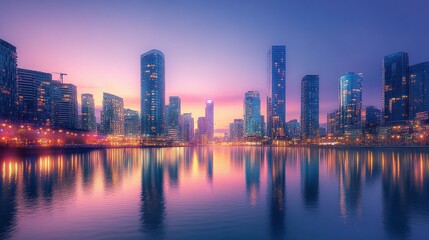 Fototapeta premium Spectacular Canary Wharf Skyline at Dusk