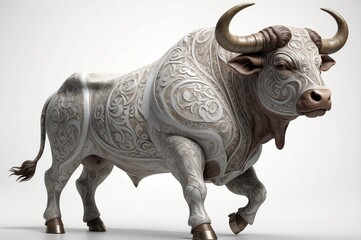 Fototapeta premium Ornate white bull with brown accents, intricate design.