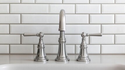 Double-handle chrome faucet with an aged chrome finish, rustic farmhouse vibes