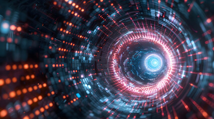 Fototapeta premium Swirling vortex of binary code in a dark futuristic