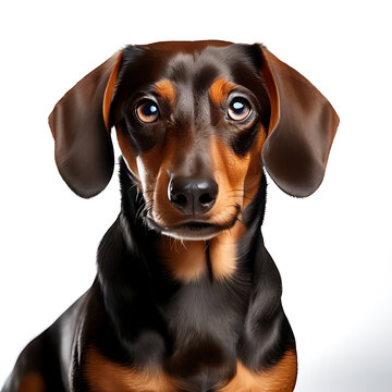 Alpine Dachsbracke: A Charming, Short-Legged Hound with a Sleek Coat, Expressive Eyes, and Distinctive Ears, Posed Gracefully Against a Seamless White Background