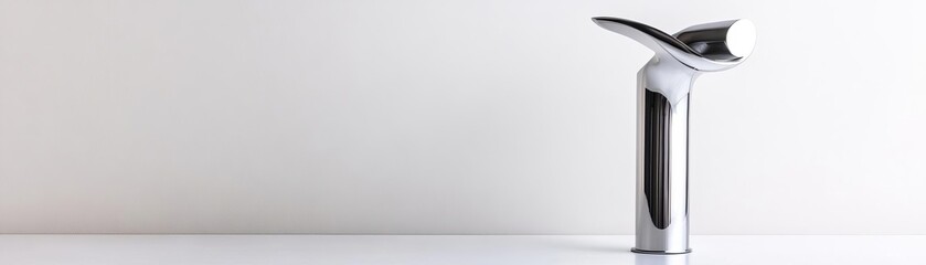 Freestanding chrome faucet shaped like a ribbon, emphasizing artistic curves