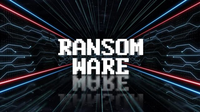 RANSOMWARE Glitch Text and Tech Room Animation on Alpha Channel, Loop
