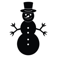 Snowman with broom silhouette on white background
