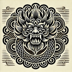 Obraz premium illustration, picture, sketch, shio, legend, logo, dragon in a symbol or emblem