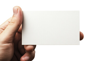 Fototapeta premium Hand holding a blank business card isolated on a transparent background, cutout PNG file