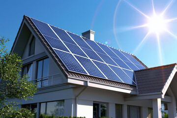 Fototapeta premium Modern House with Solar Panels on Roof