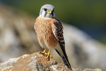 Fototapeta premium Stunning Beauty of Lesser Kestrel - Isolated Male Bird Flying, Feeding, and Attacking with Pico in Spain