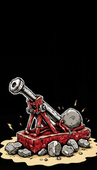 Catapult illustration on black background