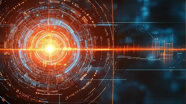 Futuristic digital interface with glowing elements and vibrant colors.