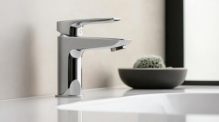 Ultra-thin chrome faucet with a flat spout, emphasizing contemporary elegance
