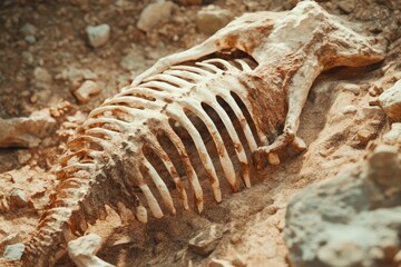 Animal skeleton desert dig site, paleontology research