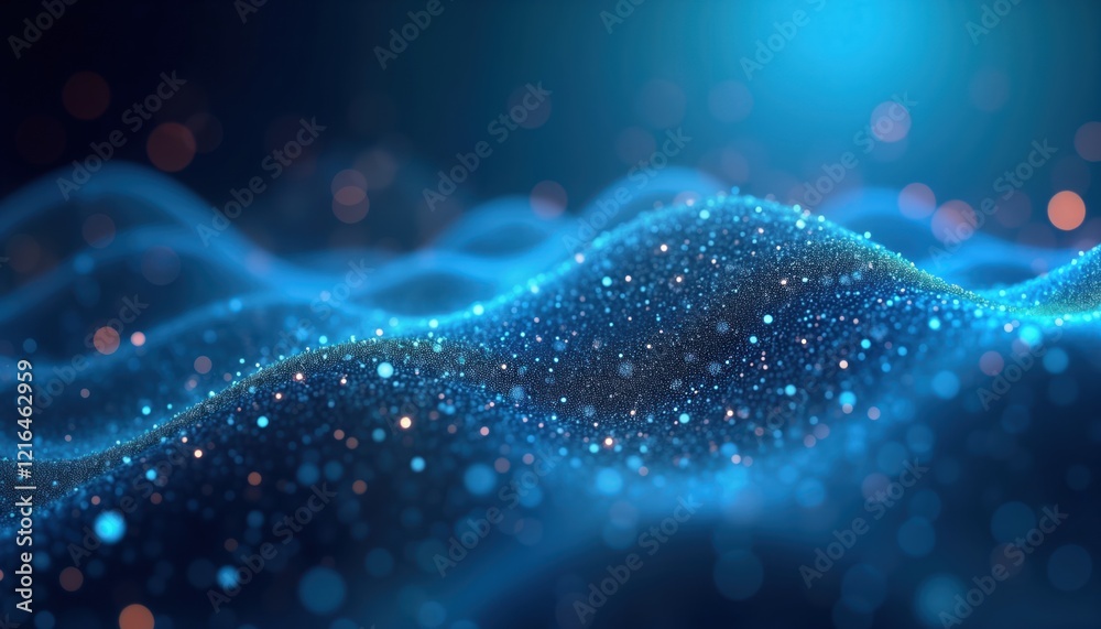 Aufkleber Abstract blue dynamic tech background. Digital waves, network system show neural connections. Cyber quantum computing, global electronic intelligence flow. Futuristic graphic with abstract shapes,