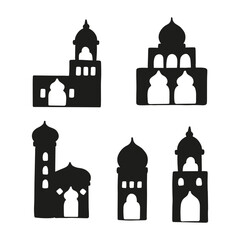 Set of editable silhouette of mosque from side view icon pictogram symbol illustration vector	