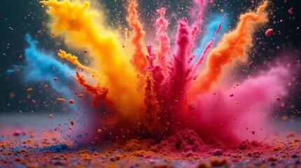 Fototapeta premium Dynamic explosion of colorful powdered pigments in motion, capturing the essence of vivid expression and a celebration of color, creating an energetic and vibrant visual experience