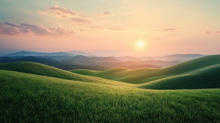 Obraz premium Serene Sunset over Rolling Hills