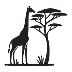 Silhouette Illustration of Giraffe in African Savanna Setting