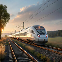 Fototapeta premium A high-speed, realistic modern train locomotive, designed for efficiency and comfort