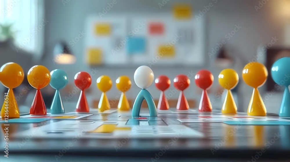 Poster 3D of Cartoon Characters Gathered Around a Table Brainstorming Innovative Business Strategies with Charts and Diagrams in the Background