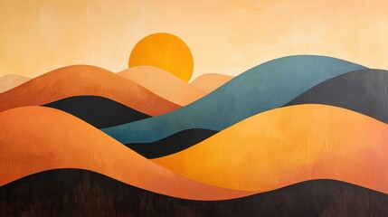 Obraz premium Sunset Hills: A Modern Abstract Landscape Painting