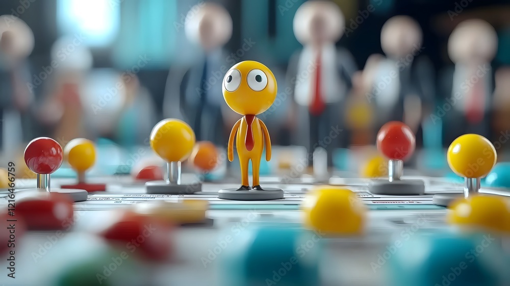 Poster Animated 3D business characters discussing strategic plans and using digital tools and charts for effective project management and background dynamic