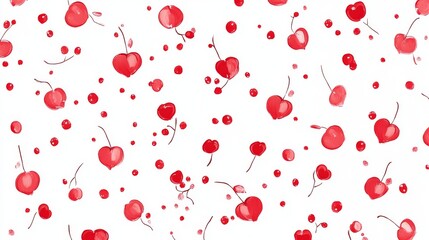 7.Red hearts and dots on white background, vector seamless pattern: