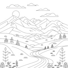 landscape with mountains coloring page 