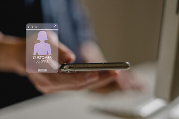 customer service evaluation and feedback rating. costumer review concept, man using phone
