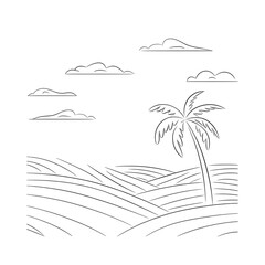  line art tree and beach coloring page 