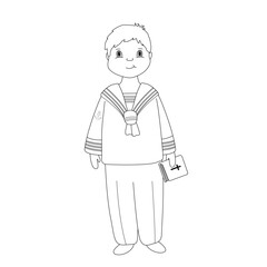 El niño vestido de marinero en su primera comunión. Ilustración en blanco y negro.