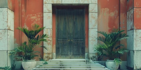 doors of an apartment building with marble