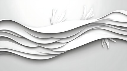 Fototapeta premium Abstract White Layered Wave Design With Floral Accents