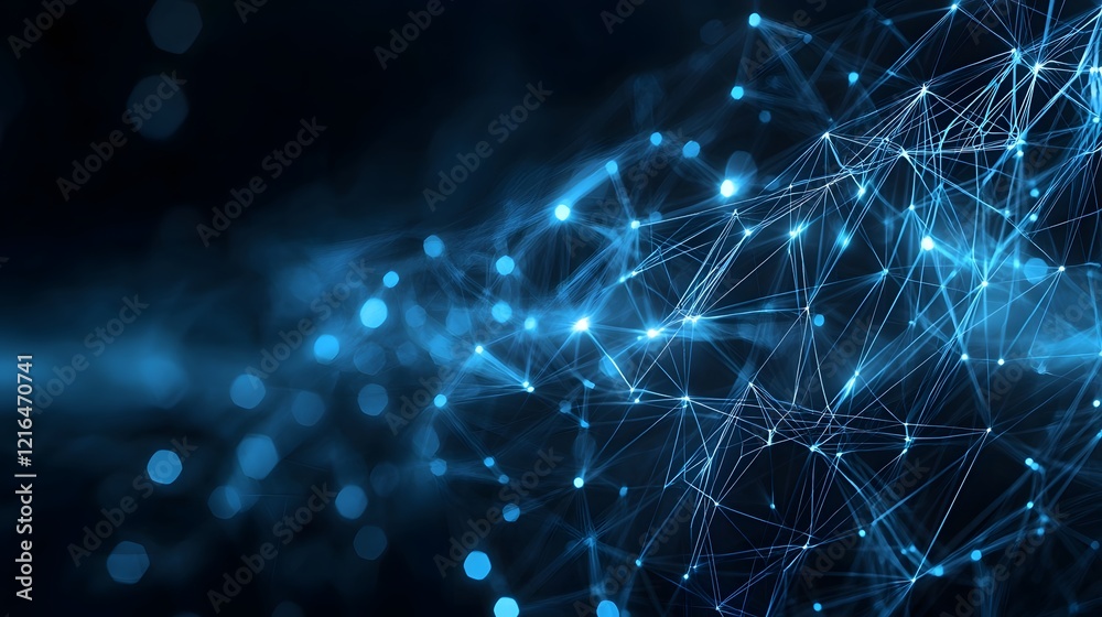 Poster Glowing blue digital network of interconnected lines and dots symbolizing the dynamic and complex landscape of intelligence technology and digital innovation