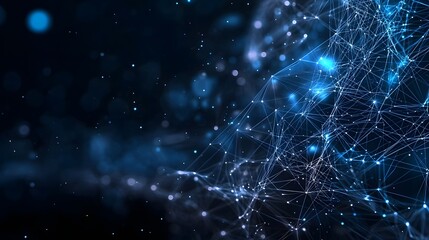 Fototapeta premium Illuminated digital depicting an abstract AI powered network with interconnected nodes and glowing blue pathways representing the advanced computing and communication system of the future