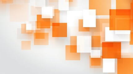 Abstract design featuring orange and white squares on a light background.