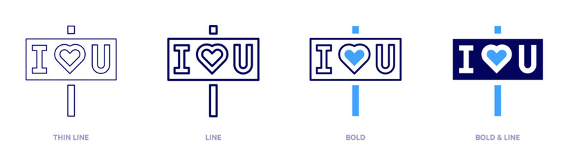 I love you icon in 4 different styles. Thin Line, Line, Bold, and Bold Line. Duotone style. Editable stroke