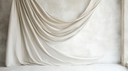 Obraz premium Draped Cream Fabric Against a White Wall