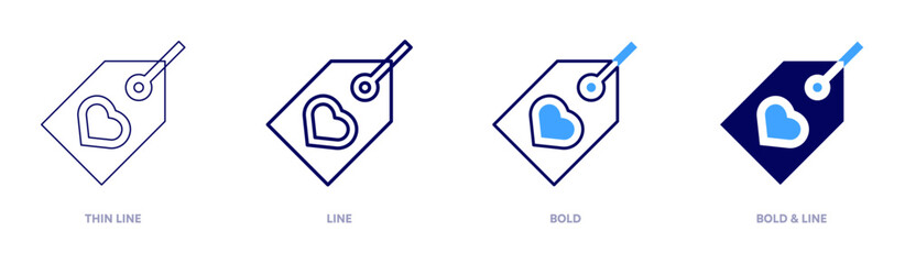 Label icon in 4 different styles. Thin Line, Line, Bold, and Bold Line. Duotone style. Editable stroke