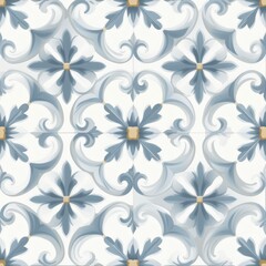 Fototapeta premium Elegant tile design featuring intricate floral patterns in soft blue and white hues