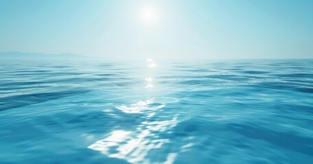 Obraz premium A serene ocean scene with a bright sun reflecting on calm waters.