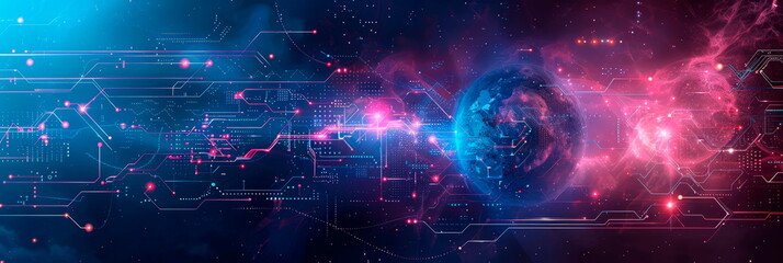 Obraz premium futuristic background with glowing neon lines and geometric shapes