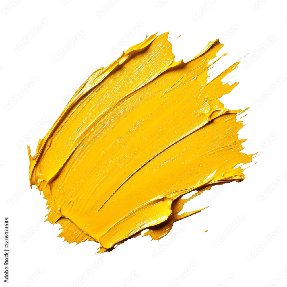 Poster a vibrant yellow paint stroke isolated on a black background showcasing an abstract texture and dyna