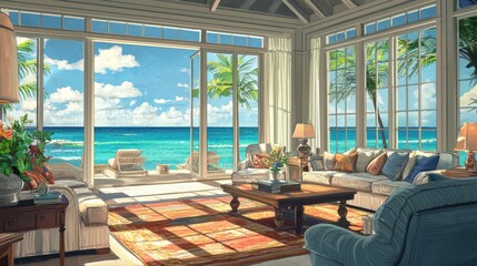 Fototapeta premium Oceanfront Living Room: Tropical Paradise Escape