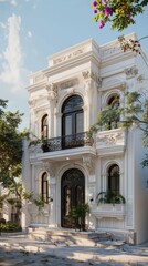 Obraz premium White Greek Revival house architecture neoclassical gardens