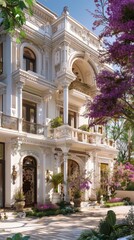 Obraz premium White Greek Revival house architecture neoclassical gardens